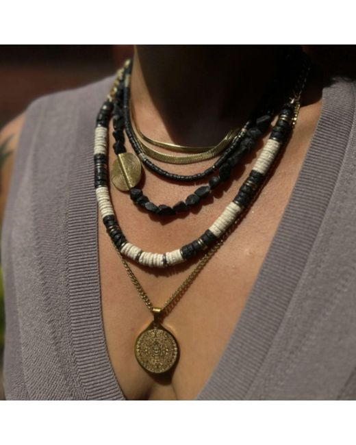 Rachel Nathan Brown Raw Spinel & Brass Medallion Necklace