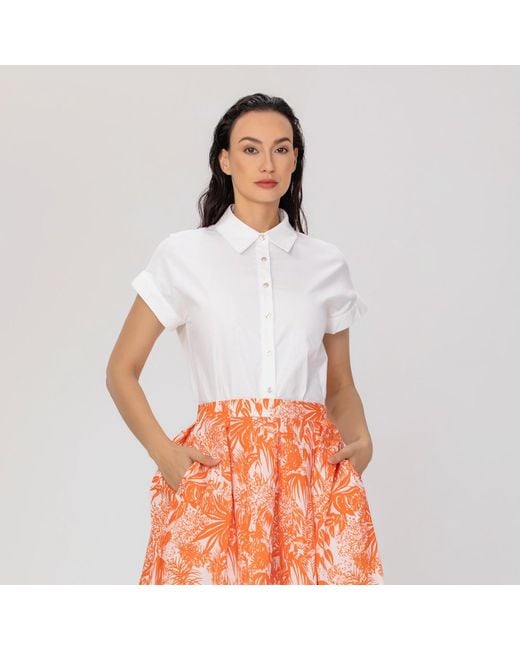 Smart and Joy White Minimalist Short Sleeves Cotton Shirt