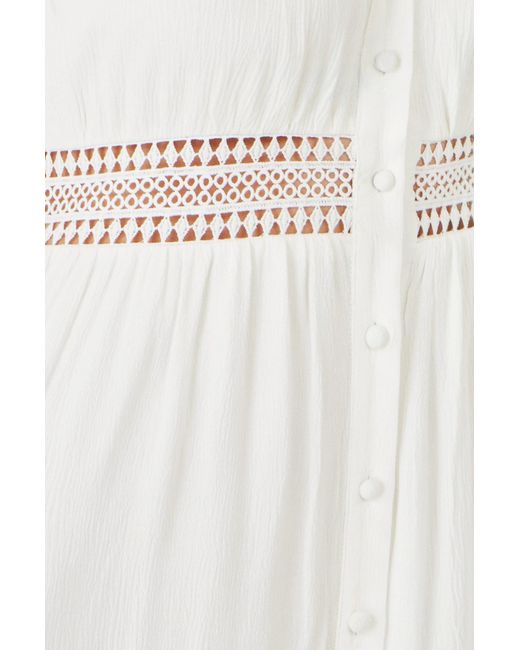 Yumi' White Cotton Square Neckline Lace Midi Dress