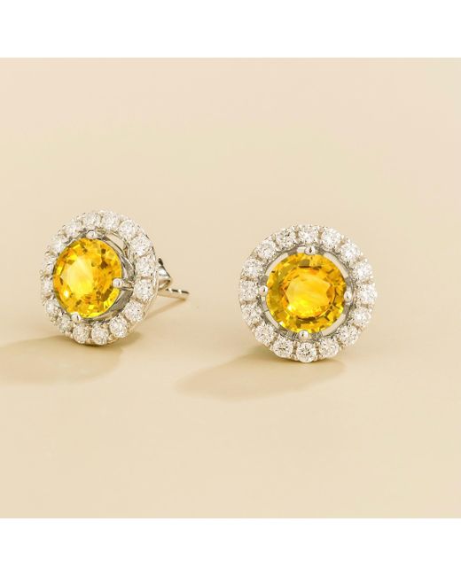 Juvetti Metallic Floret Earrings Set With Sapphire & Diamond