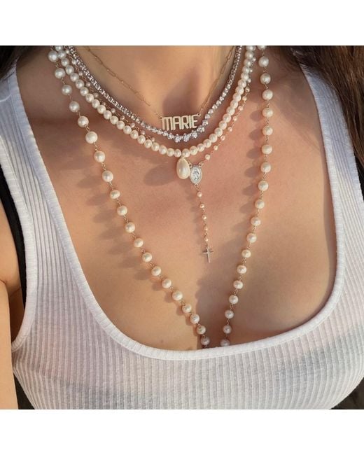Leni James Metallic The Amelia Pearl Rosary Necklace