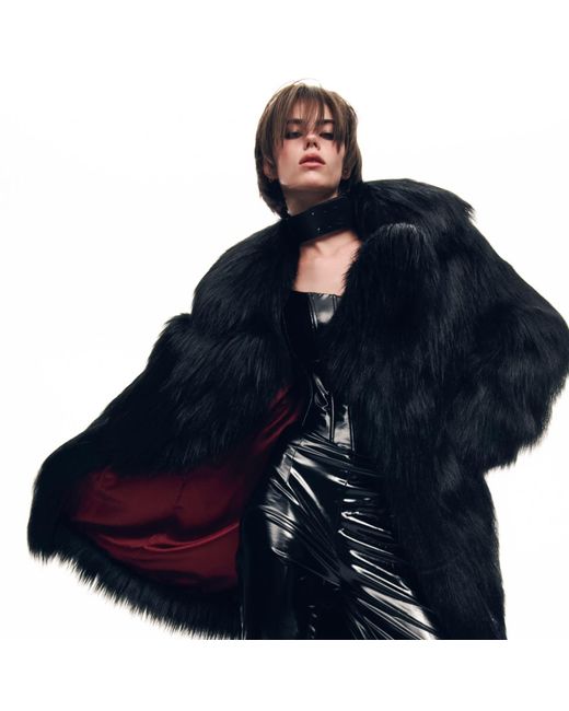 Serotoninn Black Oversized Faux Fur Coat