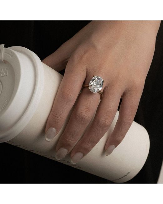 Diamonbliss Metallic Ten Carats Oval Cut Solitaire Cocktail Ring