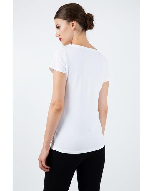 Conquista Blue Neutrals Short Sleeve Top With Multicoloured Print
