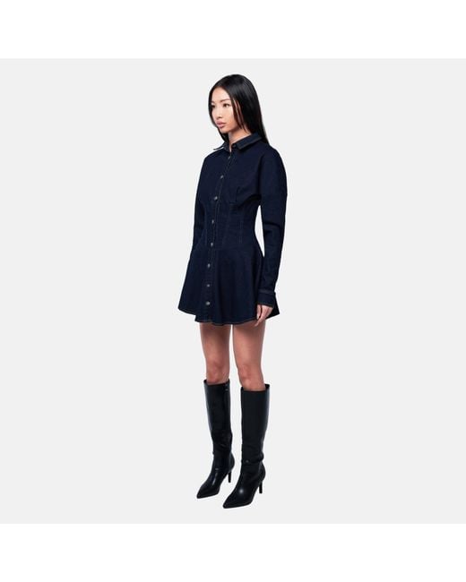 OW Collection Blue Ella Fitted Denim Mini Dress