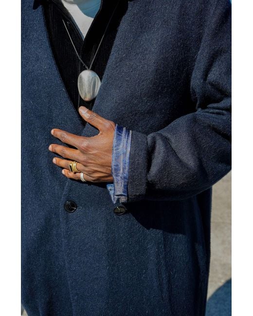 Éclectique Blue Collarless Long Coat for men