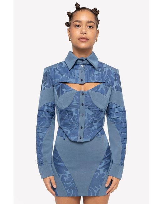 GUILLAUME ALEXANDRE Blue High Waisted Contrast Panel Skirt