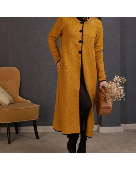 Nikka Place Brown Minimalist Boiled Wool Cardigan With Buttons And Pockets