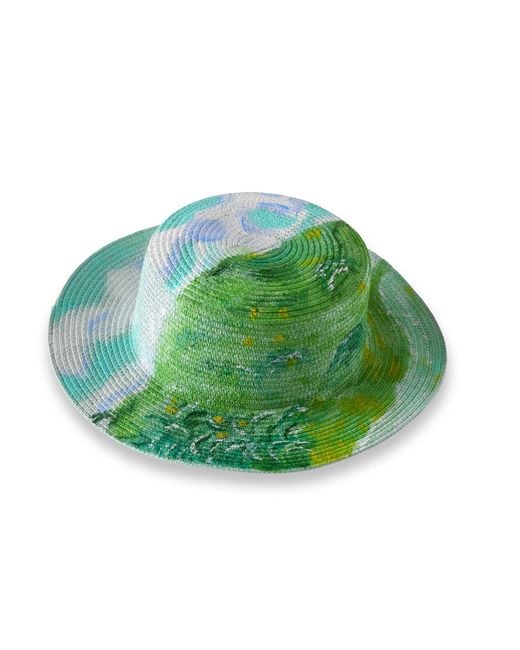 Heartfelt Layers Green Van Gogh Wheat Field Sun Hat – Hand-Painted Straw Impressionist Art