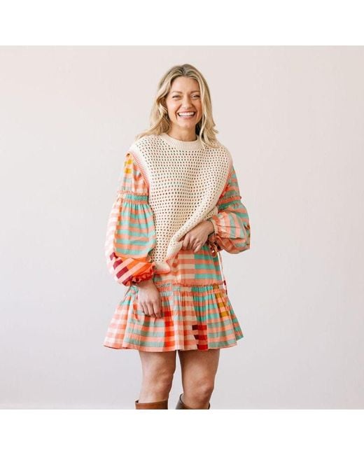 SUNSHINE TIENDA Orange Apricot Colorful Stripe Khai Mini Dress