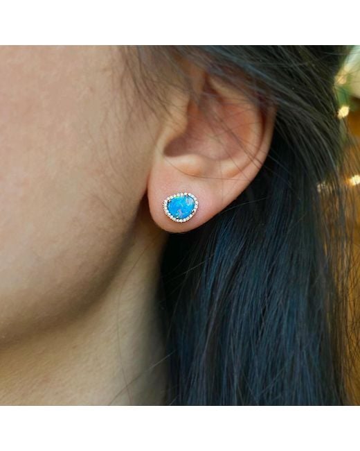 KAMARIA Green Diamond Opal Pebble Stud Earrings