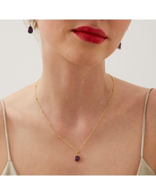 Spero London Metallic Sterling Natural Square Pendant Necklace With Beaded Chain