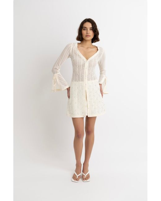 Amy Lynn White Neutrals Lucia Cream Crochet Embellished Mini Skirt