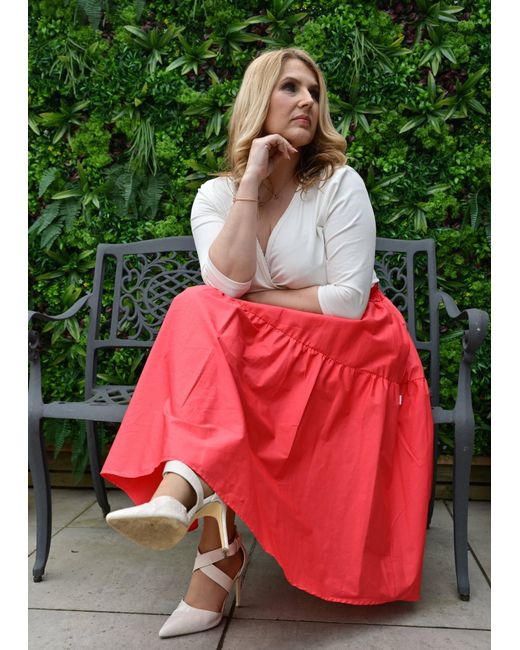 Frock Tales Red Tahiti Midi Skirt With Pockets