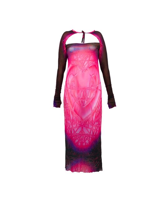 Paloma Lira Pink Cherry Crystal Mesh Dress