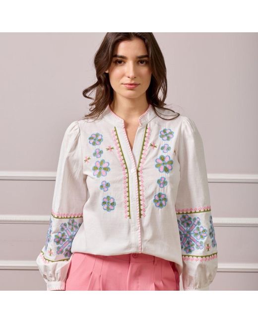 LAtelier London Blue Embroidered Sleeve Cotton Shirt