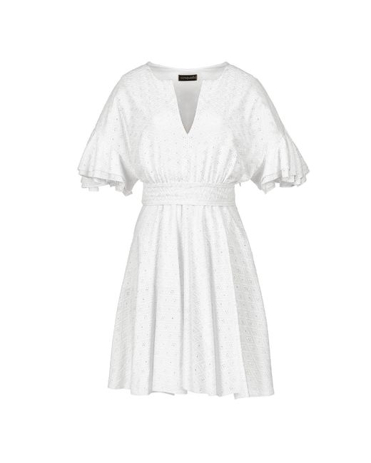 Conquista White Embroidered Dress With Ruffle Sleeves