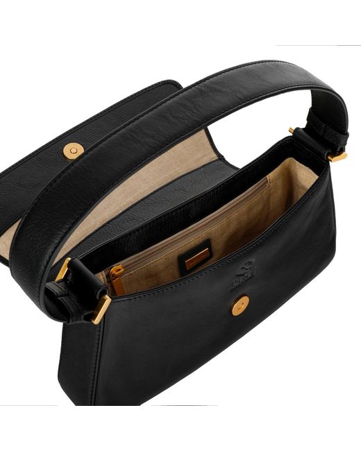 Time Resistance Black Leather Baguette Handbag For