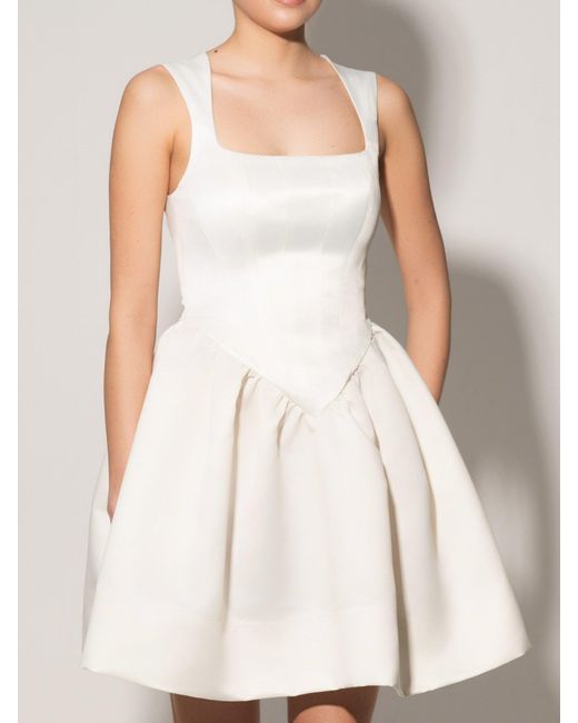 Tia Dorraine White Flared Satin Mini Dress