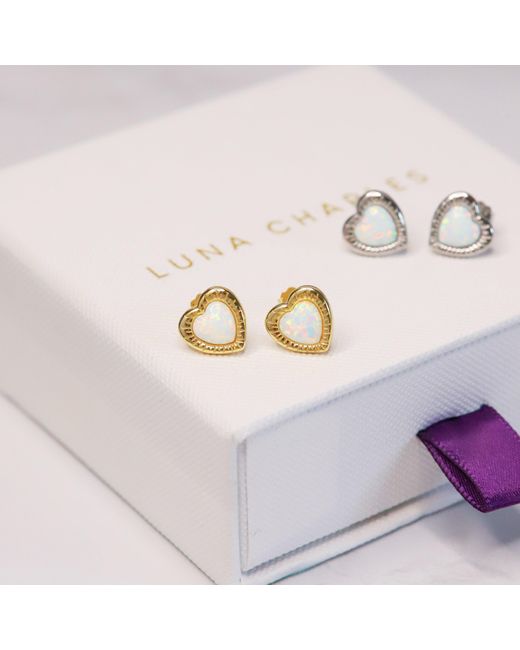 Luna Charles Metallic Suki Opal Heart Studs