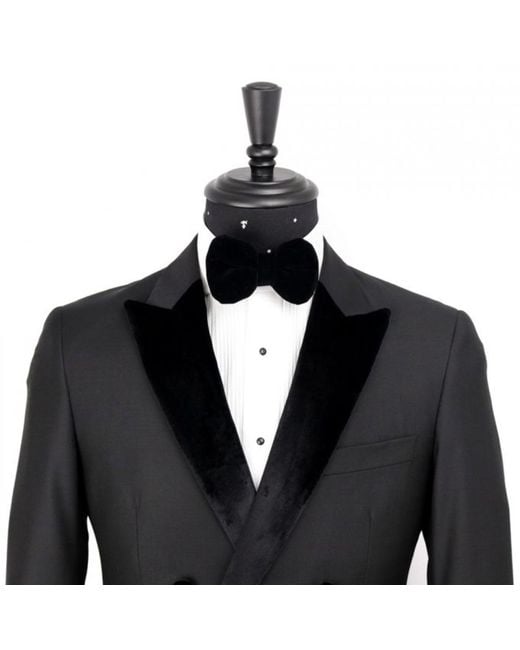 DAVID WEJ Black Alfredo Dress Double Breasted Velvet Peak Lapel Tuxedo Set – for men