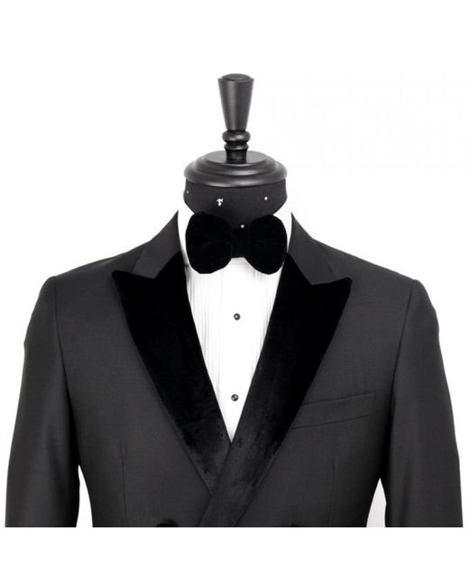 DAVID WEJ Black Alfredo Dress Double Breasted Velvet Peak Lapel Tuxedo Set – for men