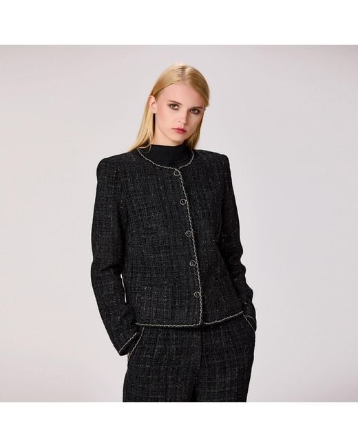 Smart and Joy Black Tweed Round Neck Jacket