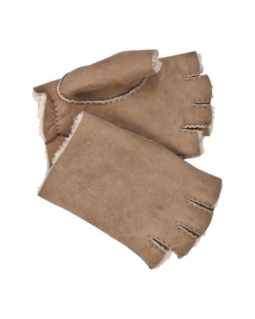 Owen Barry Brown Neutrals Sheepskin Gloves Mojabe Oatmeal Fingerless Gloves