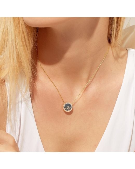 BLOOMTINE | Earth Angel HQ White Loves Frequency 18K Solid Natural Diamond & Onyx Heartbeat Necklace