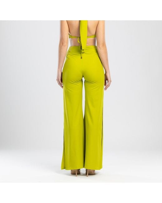 ANTONINIAS Green Cleo High Waisted Stretch Wide Leg Pants With Side Slit