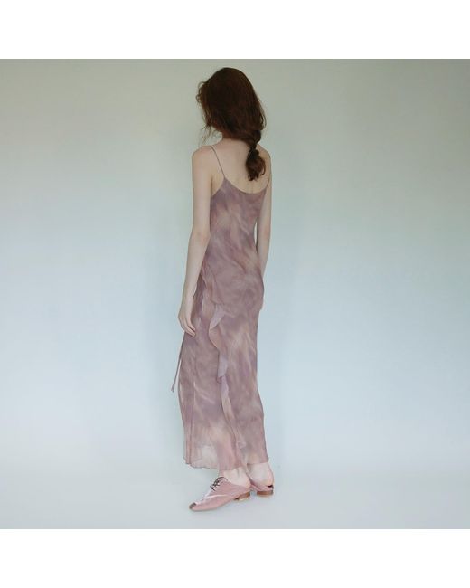 Belsize25 Brown Lumen Print Nude Silk Slip Long Dress
