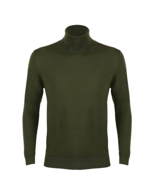 DAVID WEJ Green Dixon Light Wool Roll Neck Jumper – for men