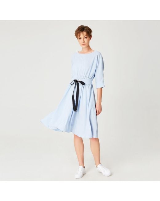 Smart and Joy Blue Wide-Belt Flared Dress