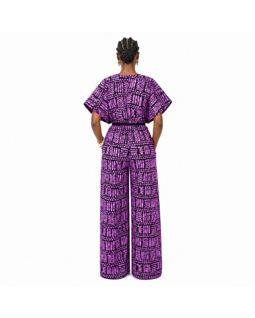 Chuks Collins Purple Ajah Batik Batwing Wide-Leg Jumpsuit