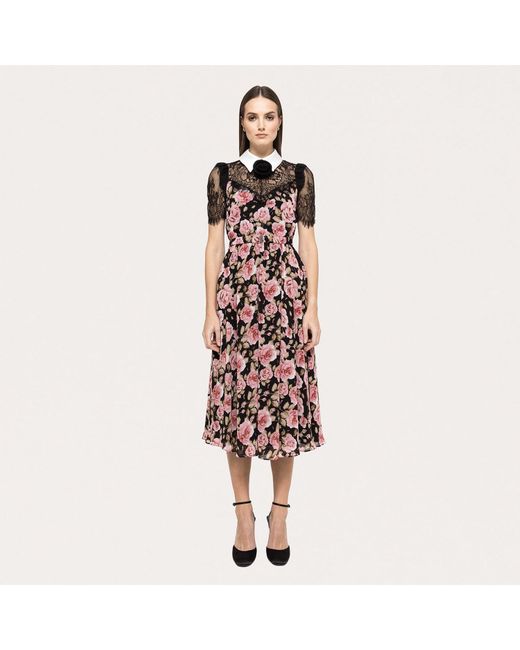 Nissa Red Lace-Detail Chiffon Midi Dress