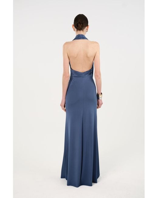 Nocturne Blue Draped Halter Neck Maxi Dress