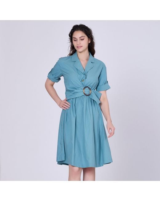 Smart and Joy Blue Shirt Dress With Asymmetric Belt Panel
