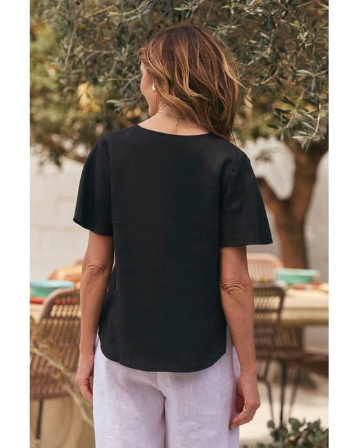 Adrift Clothing Black Tamara Flutter Sleeve Linen Top