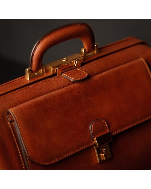 Time Resistance Brown Italian Cognac Leather Doctor Bag For
