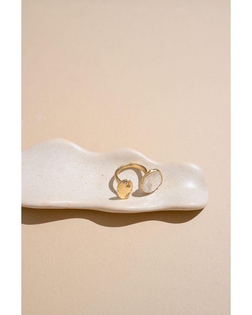Rare Matters Jewelry White Clear Quartz Gemstone Huggie Ring