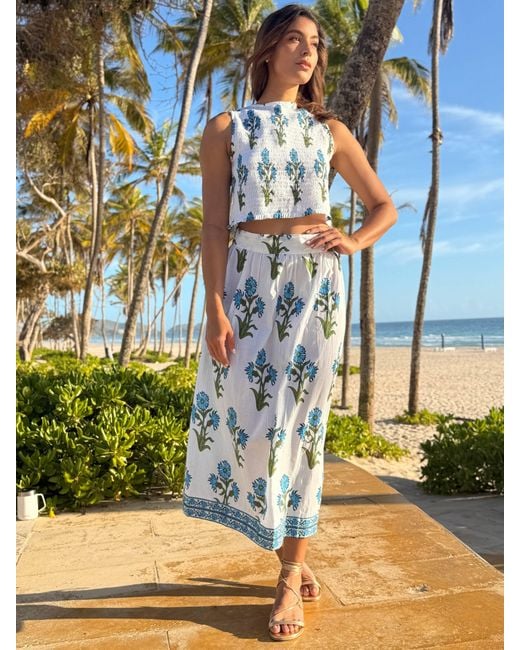Bindu Blue Brigitte Top. Blossom
