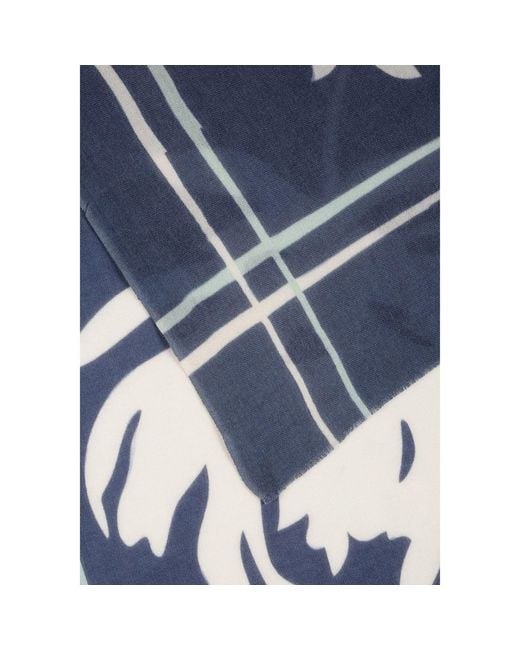 Heritagemoda Blue Luxury Wool-Silk Scarf – Hand-Painted Midnight With Pastel Floral Print