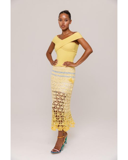 Andreeva Yellow Chrysanthemum Handmade Crochet Midi Skirt