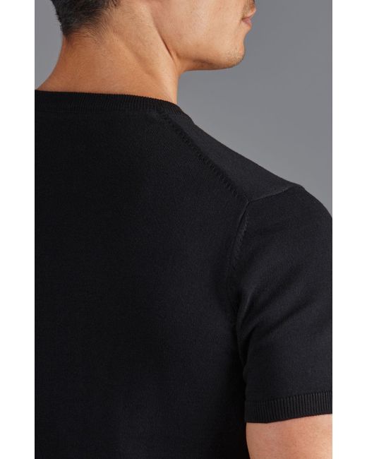 Paul James Knitwear Black Midweight Julius Cotton Knitted T-Shirt for men