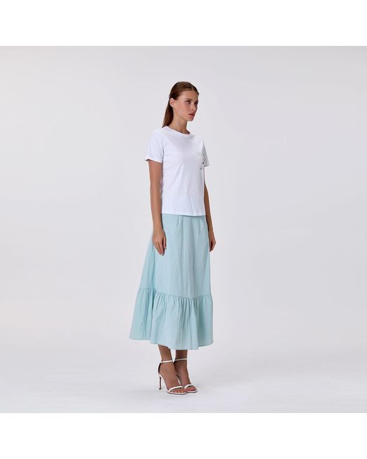 Smart and Joy White Cotton Midi Skirt With Ruffles