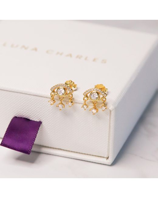 Luna Charles Metallic Ellis Crystal Eye Stud Earrings