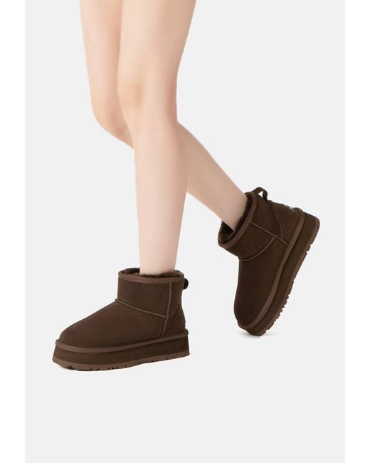 EverAu Australia Brown Dusky Leather Platform Short Boots