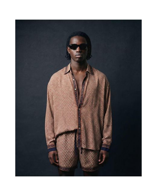 Monzlapur New York Brown Embossed Botanic Crepe Shorts