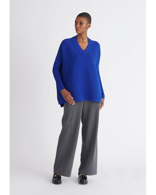 Paisie Blue V-Neck Ribbed Jumper
