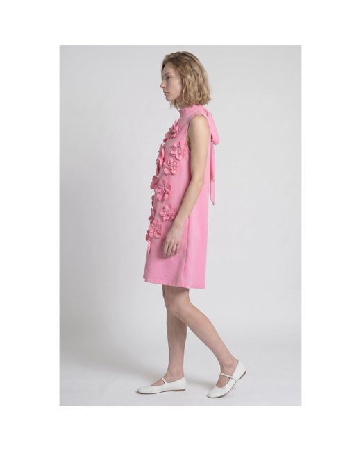 Modenaire Pink Floral Appliqué Mini Dress